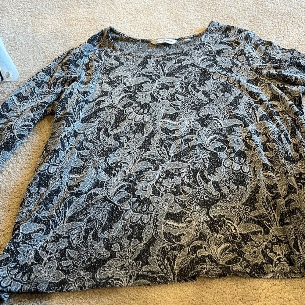 Avenue Black and Gray Floral Lace Blouse